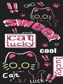 1pc Pink Striped Lucky Black Cat Anti-Fingerprint Matte Black Sandblasted Phone Case Compatible With Apple/Samsung/Xiaomi/TECNO/Infinix/Vivo/Oppo