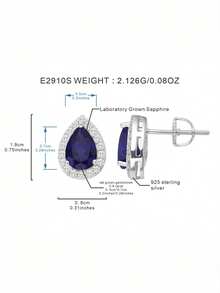 1 Đôi Bông Tai Sapphire Phòng Thí Nghiệm Cao Cấp Được Khảm Moissanite, Bông Tai Bạc 925 Mạ Bạch Kim Chất Lượng Cao Thích Hợp Làm Quà Tặng Và Đeo Hàng Ngày - Xanh đậm - Xem 6