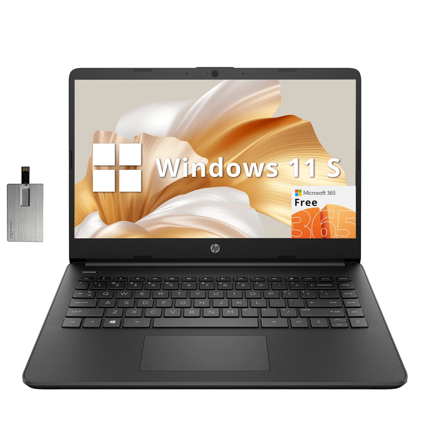HP Premium Stream 14" HD BrightView Laptop, Intel Celeron N4120, Up To 16GB RAM, 64GB EMMC, Intel UHD Graphics, HD Webcam, 1 Year Office 365, Bluetooth, WiFi, Win 11s, 32GB Hotface USB Card - màu đen - Xem 1