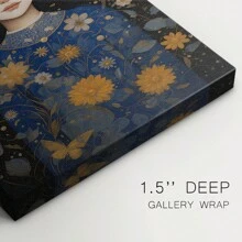 WOMEN-CDLIV -Premium Gallery Wrapped Canvas  - Ready To Hang 1pc Wooden Framed Wall Art, Beautiful Lady , Fantasy Woman In A Wood CarvingBlue And Gold Colors,  Wrapped Canvas Prints Poster, Hanging Hardware Included, Birthday Party Decor, Mother's Day New Year Easter Gift, , Home Living Room Office Wall Decor, Perfect Gift And Home Decoration And Room Decor