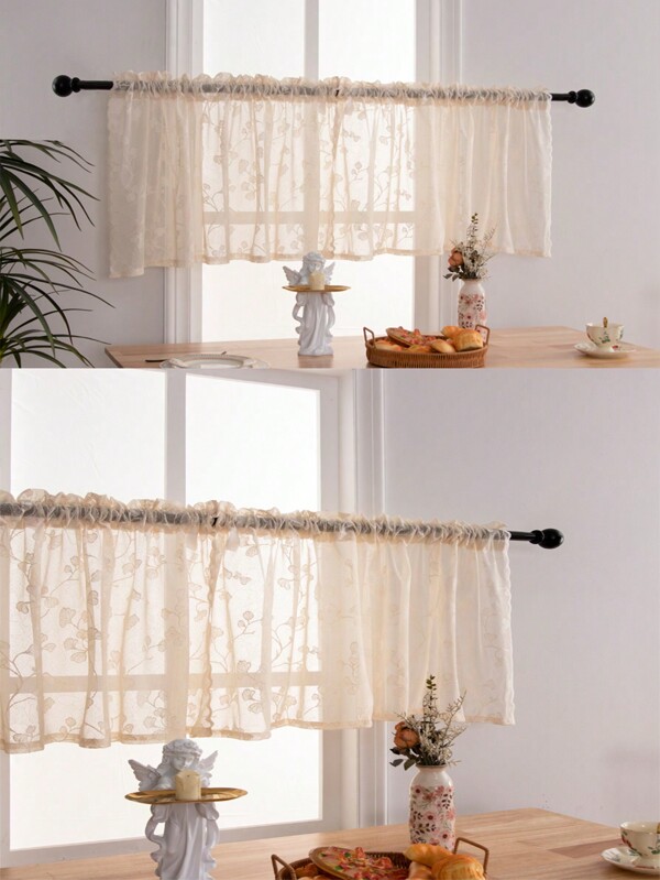1pc Lace Vine Leaf Sheer Curtain, Suitable For Room Decoration, Bedroom Luxury Style, Sheer Privacy Curtain, Living Room Window Drape, Farm Villa Decoration