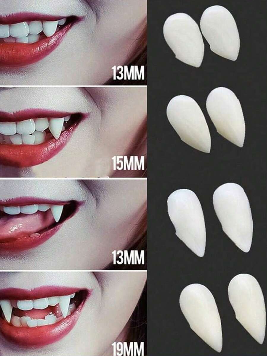 1 chiếc Nanh ma cà rồng, Răng giả thật với 3 kích cỡ, Đạo cụ Nanh răng ma cà rồng, Tiệc Halloween, Cosplay, Trang phục ma cà rồng dành cho người lớn, Đạo cụ nhập vai Phụ kiện trang phục ma cà rồng cho tiệc tùng và Cosplay, Gel răng rắn phù hợp, Giáng sinh - Nhiều màu - Xem 1