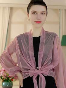 1pc Women's Lightweight Solid Color Ombre Gradient Oversized Cardigan Summer Casual Shawl