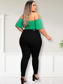 Plain 's Jeans Plus Size Basic With Lycra High Waist Skinny New Release - màu đen - Xem 3