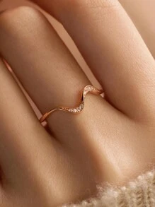 1 pieza Anillo de moda ondulado para uso diario de mujeres - Oro rosa - Ver 3