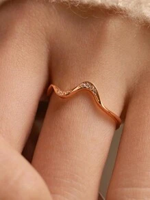 1 pieza Anillo de moda ondulado para uso diario de mujeres - Oro rosa - Ver 4