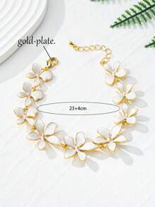 1 pieza Tobillera de aleación plateada en 18K con esmalte y flor en 3D, joyería de pie elegante con vibra de pintura al óleo vintage para mujer