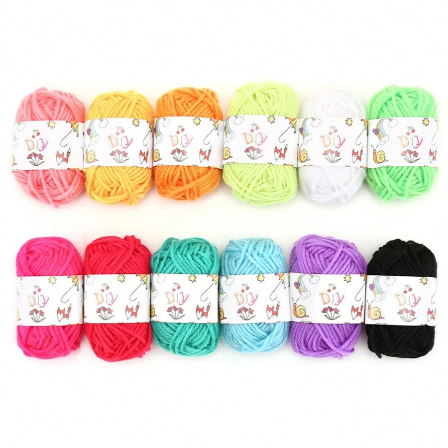12 sợi chỉ thêu acrylic, cuộn sợi acrylic nhỏ 260 thước/120g với nhiều màu sắc khác nhau, dành cho đồ thủ công móc và đan, thích hợp cho người lớn - Nhiều màu - Xem 1