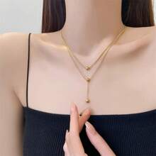 colar Aço titânio colar de camada dupla de nicho feminino high-end design sentido pequena cadeia de clavícula de contas 2023 novos acessórios simples da moda