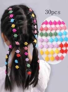 30 piezas Pasadores de plástico para el cabello con flores de colores surtidos, accesorios para el cabello de niñas para primavera y verano