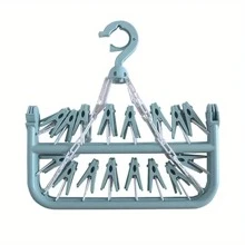 32夹可折叠塑料晾衣架，节省空间，适合婴幼儿衣物、衣柜收纳，情人节礼物 - 彩色 - 查看 7