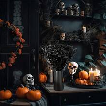 3 件装万圣节黑色人造玫瑰花带眼球假丝绸玫瑰花束适用于万圣节派对装饰家居婚礼装饰 - 彩色 - 查看 1