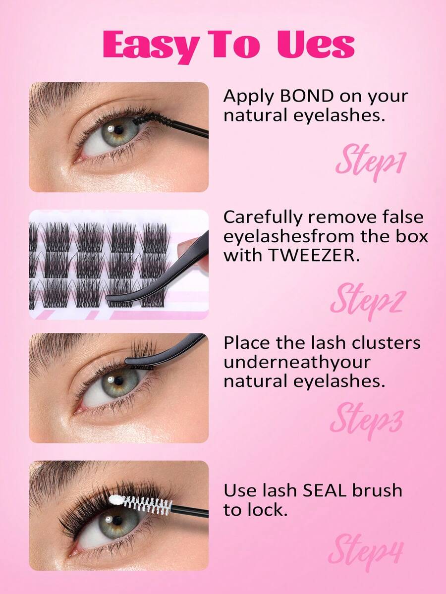 5 rangées * 12 pièces/rangée Cils faux segmentés à tige transparente de 14 mm de longueur unique