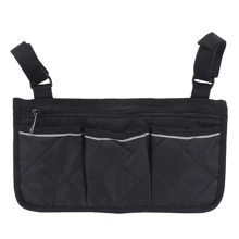 Bolsa lateral para braço de cadeira de rodas, Bolsa de armazenamento de bolso multifuncional com faixa refletiva para cadeira de rodas