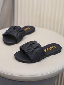 儿童时尚一脚蹬凉鞋夏季平底鞋新款系带凉鞋高跟可爱女童沙滩鞋 - 黑色 - 查看 3