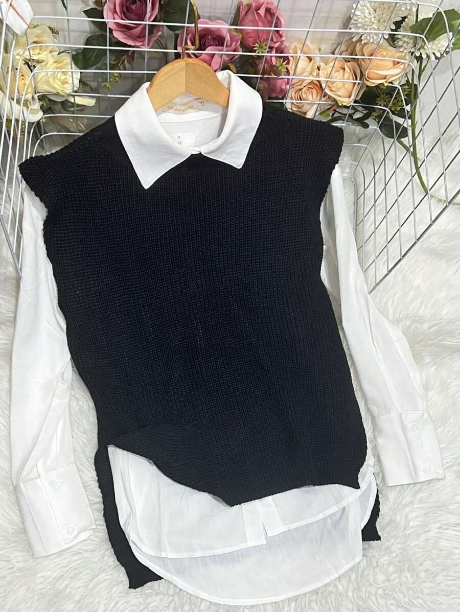 Fashion Modal Long Knit Vest New 2024 - Negro - Ver 1