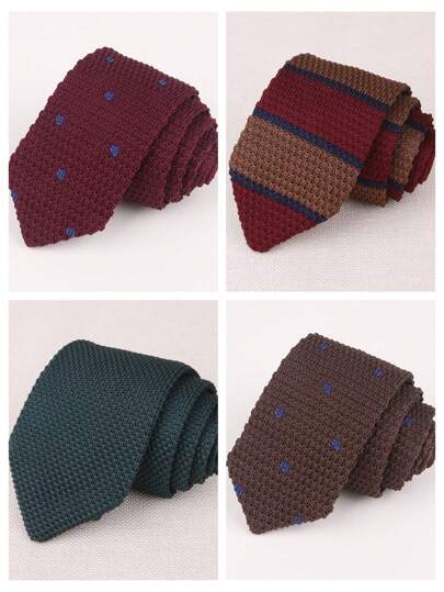 1pc Handmade Knit Olive Green Coffee Necktie, Suitable For Daily, Gift Or Business Use Men Necktie