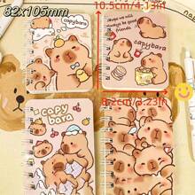 4pcs/Set A7 Cartoon Capybara Spiral Notebook, Faux Leather Cover, Boho Animal Design, 3.23" X 4.13" - Mini Portable Wirebound Memo Pad, Great For Students And Professionals - Mocha Brown - View 2