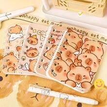 4pcs/Set A7 Cartoon Capybara Spiral Notebook, Faux Leather Cover, Boho Animal Design, 3.23" X 4.13" - Mini Portable Wirebound Memo Pad, Great For Students And Professionals - Mocha Brown - View 8