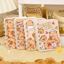 4pcs/Set A7 Cartoon Capybara Spiral Notebook, Faux Leather Cover, Boho Animal Design, 3.23" X 4.13" - Mini Portable Wirebound Memo Pad, Great For Students And Professionals - Mocha Brown - View 6