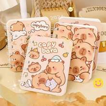 4pcs/Set A7 Cartoon Capybara Spiral Notebook, Faux Leather Cover, Boho Animal Design, 3.23" X 4.13" - Mini Portable Wirebound Memo Pad, Great For Students And Professionals - Mocha Brown - View 4