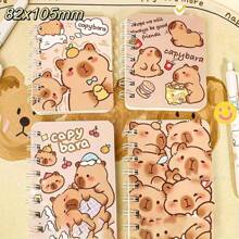 4pcs/Set A7 Cartoon Capybara Spiral Notebook, Faux Leather Cover, Boho Animal Design, 3.23" X 4.13" - Mini Portable Wirebound Memo Pad, Great For Students And Professionals - Mocha Brown - View 5
