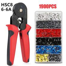 1 套压接工具,含 1200/1900 个绝缘管端子、HSC8 6-4A 0.08-10mm² 23-7AWG 1200 个端子、6-6A 0.25-6mm² 23-10AWG、多功能高精度钳子套件电工工具 - 端子壓線鉗 - 查看 13
