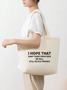 1 pieza Bolsa de lona portátil de gran capacidad, de color beige sólido, adecuada para niñas, estudiantes de secundaria/preparatoria/universidad para la escuela, el camino al trabajo, vacaciones; adecuada para trabajadores de oficina, empleados de cuello blanco para el trabajo, el camino al trabajo, negocios, viajes de vacaciones