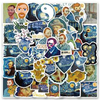 40 stuks Van Gogh kunstschilderstickerspakket | Vinyl esthetiek stickers voor plakboek, journaling, laptop, bumper, skateboard, waterflessen, computer, telefoon, cartoon, harde hoed, autostickers