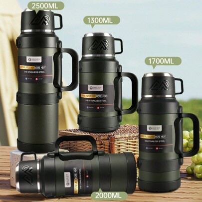 1 PC Large -1.7L/2.0L/2.5L 316 Stainless Steel , Suitable For Travel, Camping -2.5 Liters Super Large Vacuum Insulation , With Handle And Strap, Suita