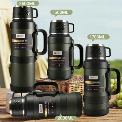 1 PC Lớn - 1,7L/2,0L/2,5L Thép không gỉ 316, Thích hợp cho Du lịch, Cắm trại - 2,5 lít Cách nhiệt chân không siêu lớn, Có tay cầm và dây đeo, Thích hợp cho Đồ uống nóng và lạnh