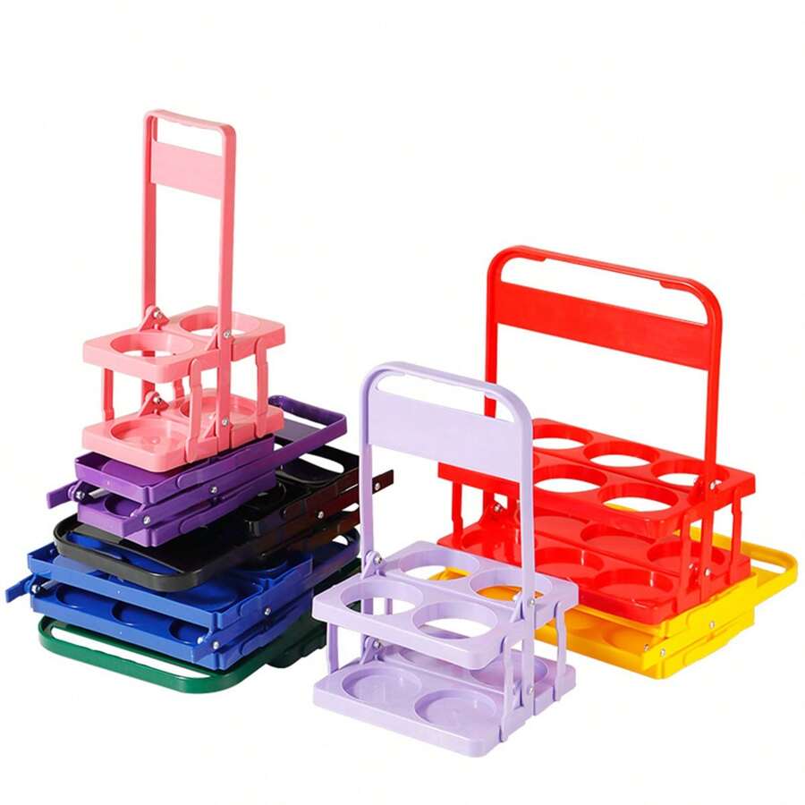 1pc, Small Two Bottle Plastic Folding Wine Rack, Foldable Beer Basket, Bottled Portable Beverage Rack, Desktop Display Rack - Multicolor - View 1