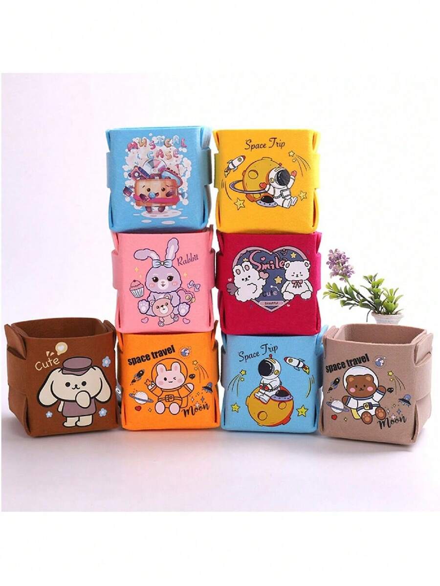 毡布桌面玩具，學習文具收納鑰匙，糖果收納籃 - 彩色 - 查看 1