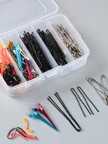 Hair Clip Storage Box (13.9 * 8.9) With 5 Compartments For Beauty, Makeup, And Hairdressing Tools. Leather Strap Clip And Grid Accessory Small Box Hair Clips Makeup Organizer