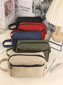 Phong cách tối giản Dây kéo Đóng cửa Hộp đựng bút chì lưu trữ văn phòng phẩm màu rắn cho sinh viên - màu đen - Xem 5