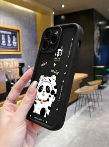 1pc Cute Panda Fingerprint Resistant Matte Black Anti-Drop Phone Case Compatible With Apple/Compatible With Samsung/Compatible With Xiaomi/Compatible With OPPO/Compatible With Realme/Compatible With Infinix,International Version, Not The Domestic Version - Black - View 4