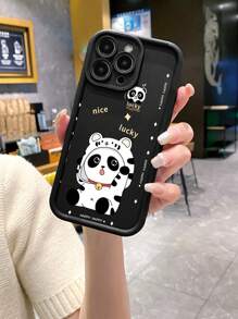 1pc Cute Panda Fingerprint Resistant Matte Black Anti-Drop Phone Case Compatible With Apple/Compatible With Samsung/Compatible With Xiaomi/Compatible With OPPO/Compatible With Realme/Compatible With Infinix,International Version, Not The Domestic Version - Black - View 6