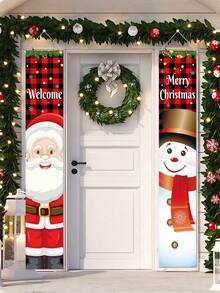 2 cái/bộ mới Ông già Noel và Người tuyết Giáng sinh & Người lính kẹp hạt dẻ Thiết kế mẫu rèm cửa, Câu đối biểu ngữ hoàn hảo để trang trí tiệc Giáng sinh gia đình, Giáng sinh - Nhiều màu - Xem 2