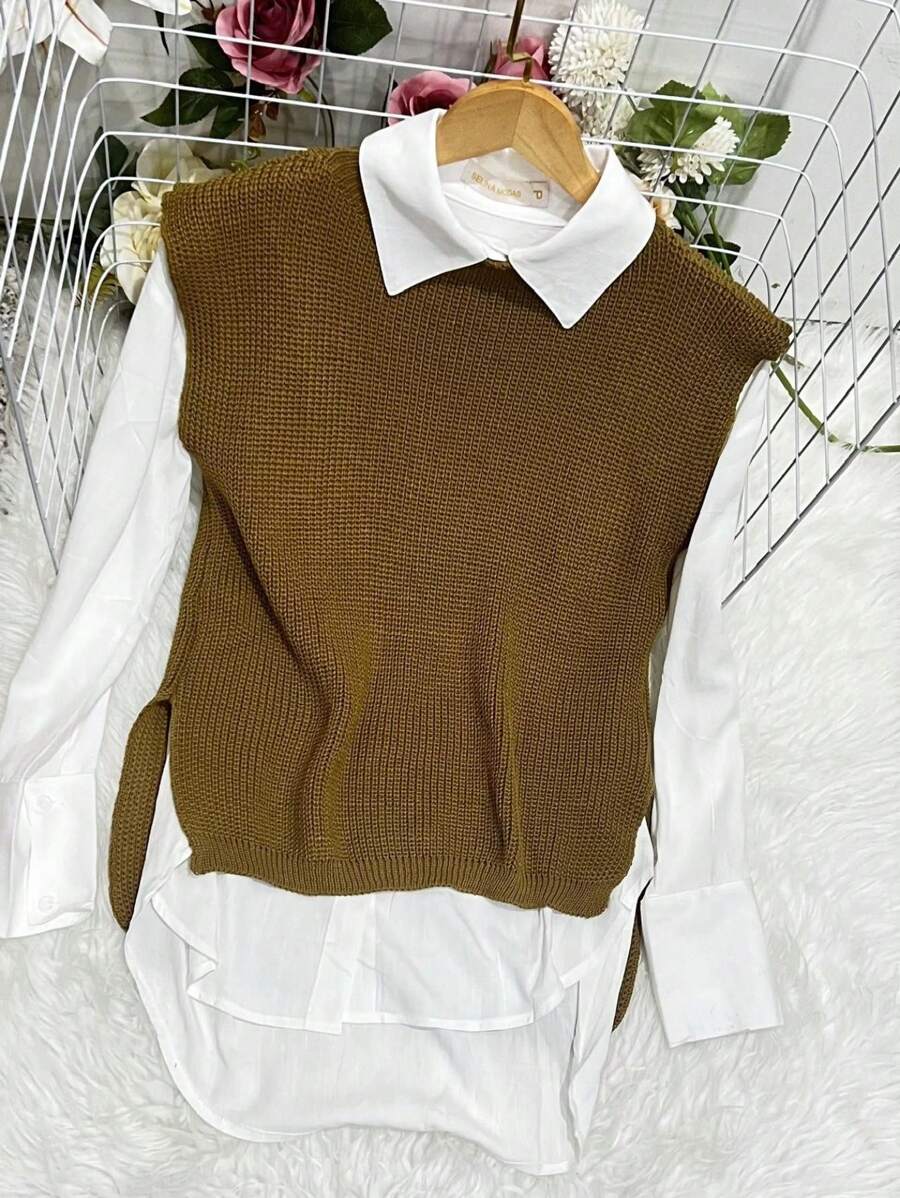 Fashion Modal Long Knit Vest New 2024 - Brown - View 1