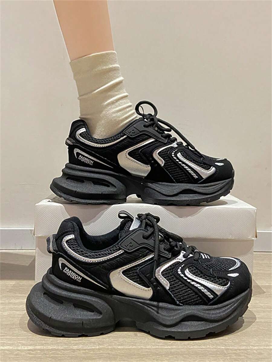 Women's Silver Chunky Sneakers, 2025 Spring New Fashionable