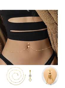 AVYRING 1 set Anneau de nombril multi-couches en  pour la plage d'été avec chaîne de taille, boucle de nombril en strass bikini, pendentif de piercing de nombril, chaîne de taille sexy, bijoux de corps pour femmes