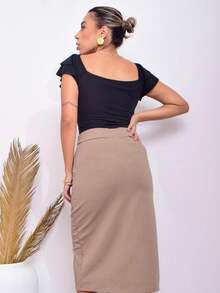 Cropped Top With Ruffles And Padded Cups In Premium Ribbed Fabric - màu đen - Xem 4