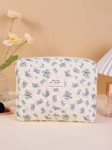 Foam Quilted Makeup Bag,Cute Women's Cosmetic Bag, Flower Aesthetic Print Pattern Cosmetic Pouch Set, Travel Toiletries Organizer Bag Makeup Bags Makeup Organizer Make Up Organizer Makeup Storage