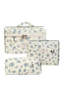 Foam Quilted Makeup Bag,Cute Women's Cosmetic Bag, Flower Aesthetic Print Pattern Cosmetic Pouch Set, Travel Toiletries Organizer Bag Makeup Bags Makeup Organizer Make Up Organizer Makeup Storage
