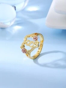 时尚奢华甜美田园风心形蕾丝镂空玫瑰双色26字母A-Z姓氏戒指，迷人装饰首饰 - 戒指 - 查看 24