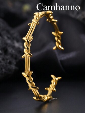 Camhanno 1 pieza Brazalete de acero inoxidable con acabado en espina de moda callejera abierto para que los hombres lo usen todos los días al salir