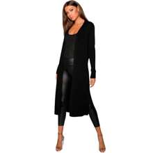 Women's Elongated Cardigan Kimono Coat Fitted Sleeve Elegant Premium Luxury - màu đen - Xem 4