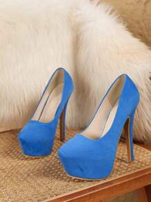 Nuevos tacones de aguja súper altos de 15 cm sexy para mujer, estilo sencillo, impermeables, plataforma de tacones de aguja - Azul - Ver 5