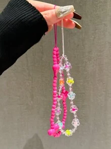 2 chiếc vòng tay hạt cườm hình trái tim và hoa màu hồng cánh sen, dây đeo quyến rũ dễ thương cho ốp điện thoại, tai nghe, phụ kiện tự làm, quà tặng thời trang cho phụ nữ cho mẹ, gia đình, bạn bè, sinh nhật, ngày lễ, dây đeo điện thoại, dây đeo điện thoại - Màu Hồng Tươi - Xem 2