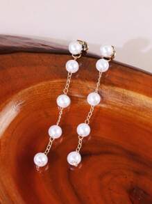 Faux Pearl Decorated Earring Jacket - Gold - View 4